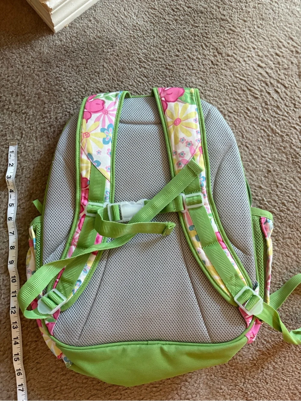 Pottery Barn Kids Pink Floral Backpack with Green Trim and Matching Lunch Bag